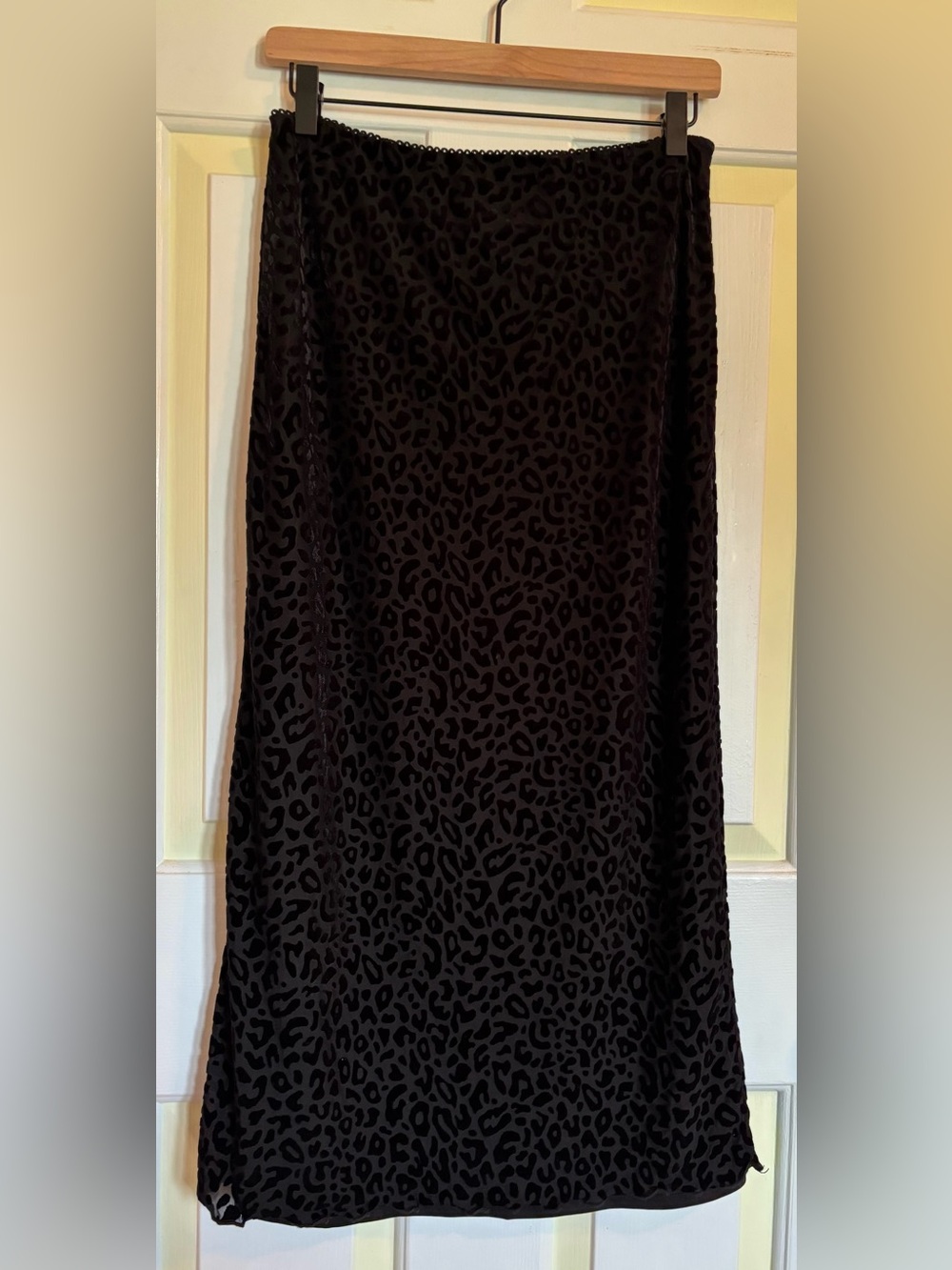 Black Leopard Print Burnout Midi/Maxi Skirt Y2K Size S